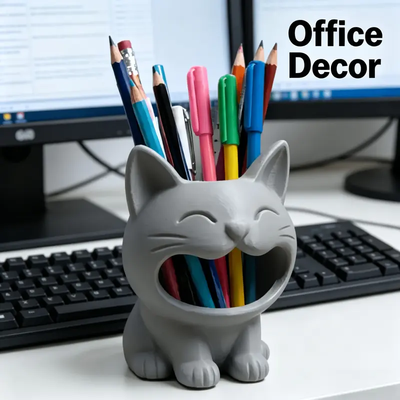 Adorable Smiling Cat Pencil Holder, Fun Desk Organizer, Aesthetic Office Decor, Unique Ladies' Desk Accessory, Cat Lover Gift, Teacher'S Day Present, Desk Pencil Cup Storage