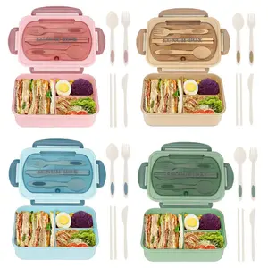 Household Essentials 1220ml 3-grid Lunch Box, Large Capacity Bento Box with Spoon & Fork & Knife & Chopsticks, Food Storage Container, Kitchen Accessories