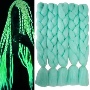 Green Braiding Hair Jumbo Braids Extensions Pre Stretched 24inch 5pcs Glow in the Dark Braid Hair