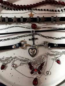 Punk Gothic Y2K Butterfly Necklace, Star Heart Cross Pendant, Unisex Vintage Jewelry, Halloween Party Gift, Friend Gift, Gothic Mystery Jewelry