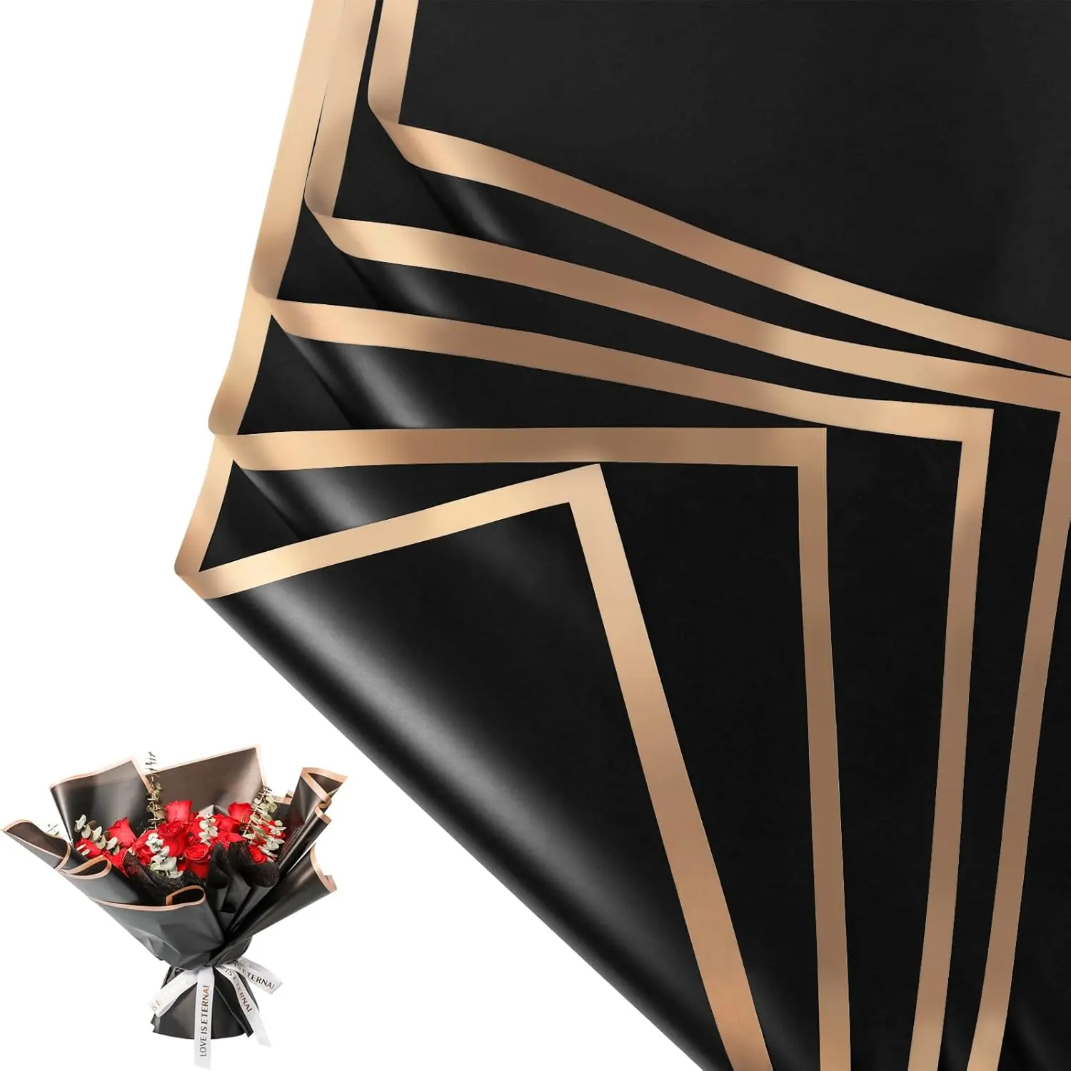 20 Sheets Flower Wrapping Paper - Waterproof Floral Bouquet Wrapping Paper, Florist Supplies Packaging Paper for Wedding Birthday Gift DIY (Black)