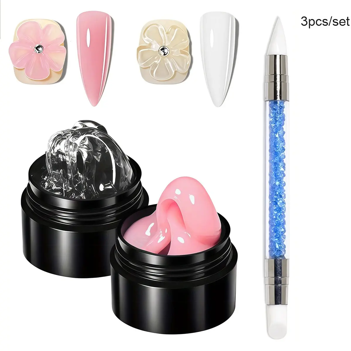 OsNailmall  3pcs Non-Stick Solid Gel Set, Transparent Pearl Color Sculpture Gel, Hard Gel Builder for Nail Extension, 3D Nail Gel Art for Home & Salon Manicure Use