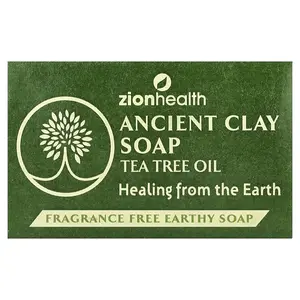 Zion Health Ancient Clay Bar Soap with Tea Tree Oil, Fragrance Free, 6 oz (170 g)