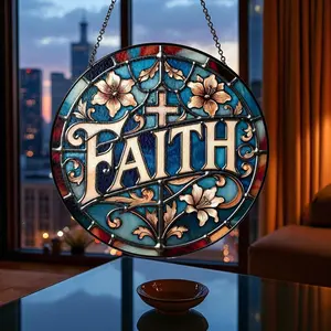 Faith Stained Style Glass Panel Suncatcher Cross Window Hanging Christian Suncatcher Decor Religious Gift Spiritual Home Window Décor