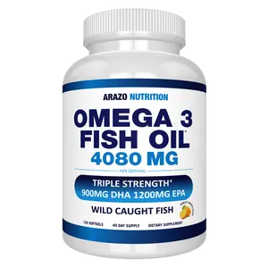 Arazo Nutrition Wild Caught Omega 3 Fish Oil – 4,080mg High EPA 1200mg DHA 900mg Lemon Flavor Burpless Softgels
