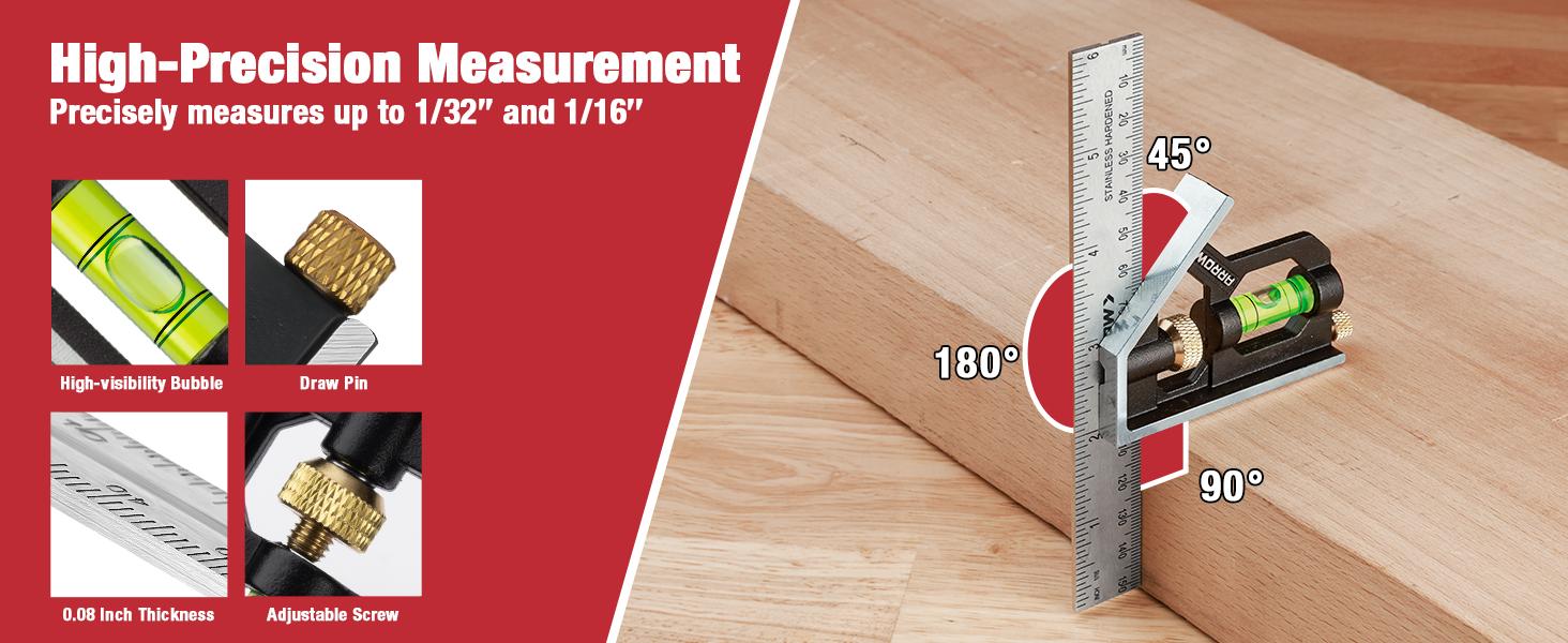 #backtoschool Arrow Combination Square, Combo Square with Stainless Steel Ruler, Zinc Alloy Body and Bubble Level for Carpenters and Craftsmen