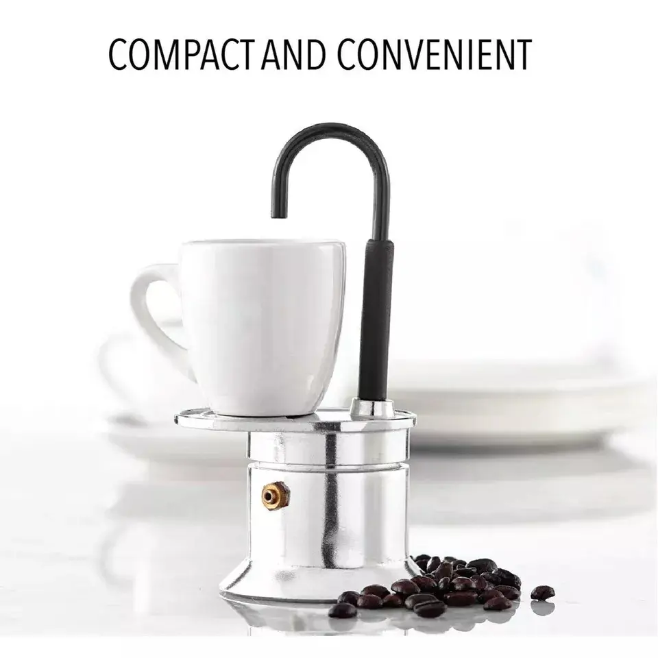 Single Tube Moka Pot 1 Cup 50ML Spout Stovetop Italian Coffee Maker for Parties