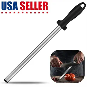 10 Inch Diamond Knife Sharpening Steel Honing Rod Oval Stick Kitchen Sharpener