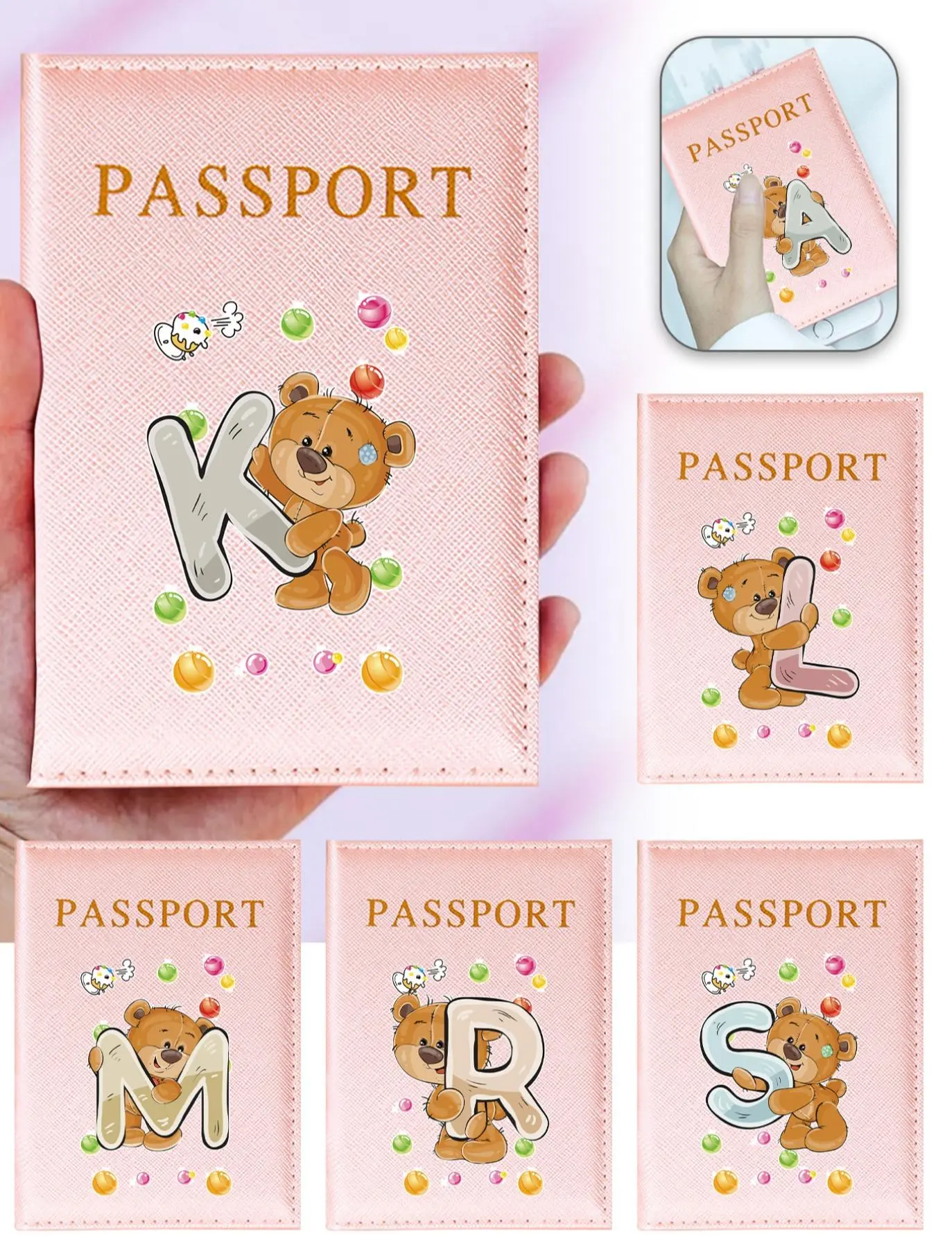 Creative Letter & Bear Pattern Passport Case, Pu Leather Passport Holder, Durable Travel Document Holder, Passport Cover for Women & Men, Travel Accessories, Travel Essentials