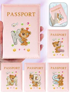 Creative Letter & Bear Pattern Passport Case, Pu Leather Passport Holder, Travel Document Holder, Passport Cover for Women & Men