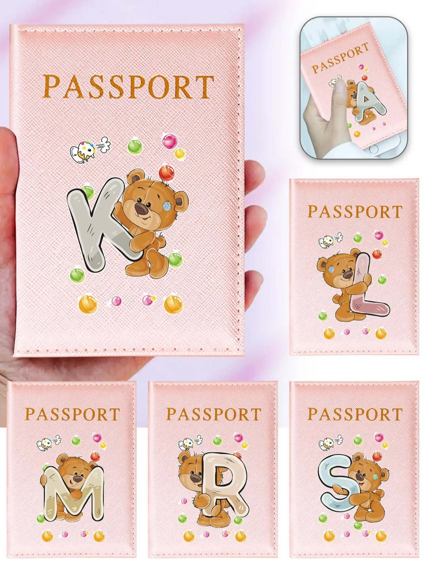 Creative Letter & Bear Pattern Passport Case, Pu Leather Passport Holder, Travel Document Holder, Passport Cover for Women & Men