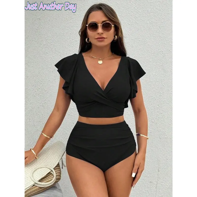 Women’s Elegant Comfortable Solid-Color Bikini Set, Simple Swimwear for Summer Beach and Pool Parties