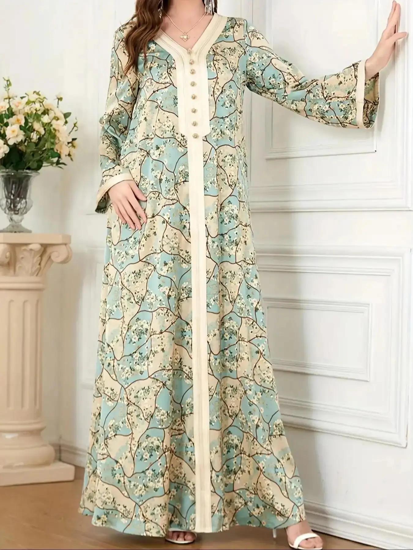 Refined Arabian Women Jalabiya Clothing Weekend Wear, Ramadan Muslim Eid Islamic Print Abaya, Turkish Robe, Moroccan Abayas For Loose Floral Modest Outfits, Premium Quality, Comfortable Fit, Pattern Style