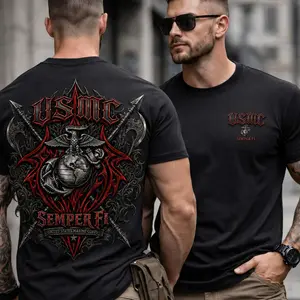 USMC Semper Fi Shirt, United States Marine Corps Gothic Graphic Tee, Patriotic Military Veteran T-Shirt, Tactical Marine Corps Graphic Shirt, Veteran Gift for Men