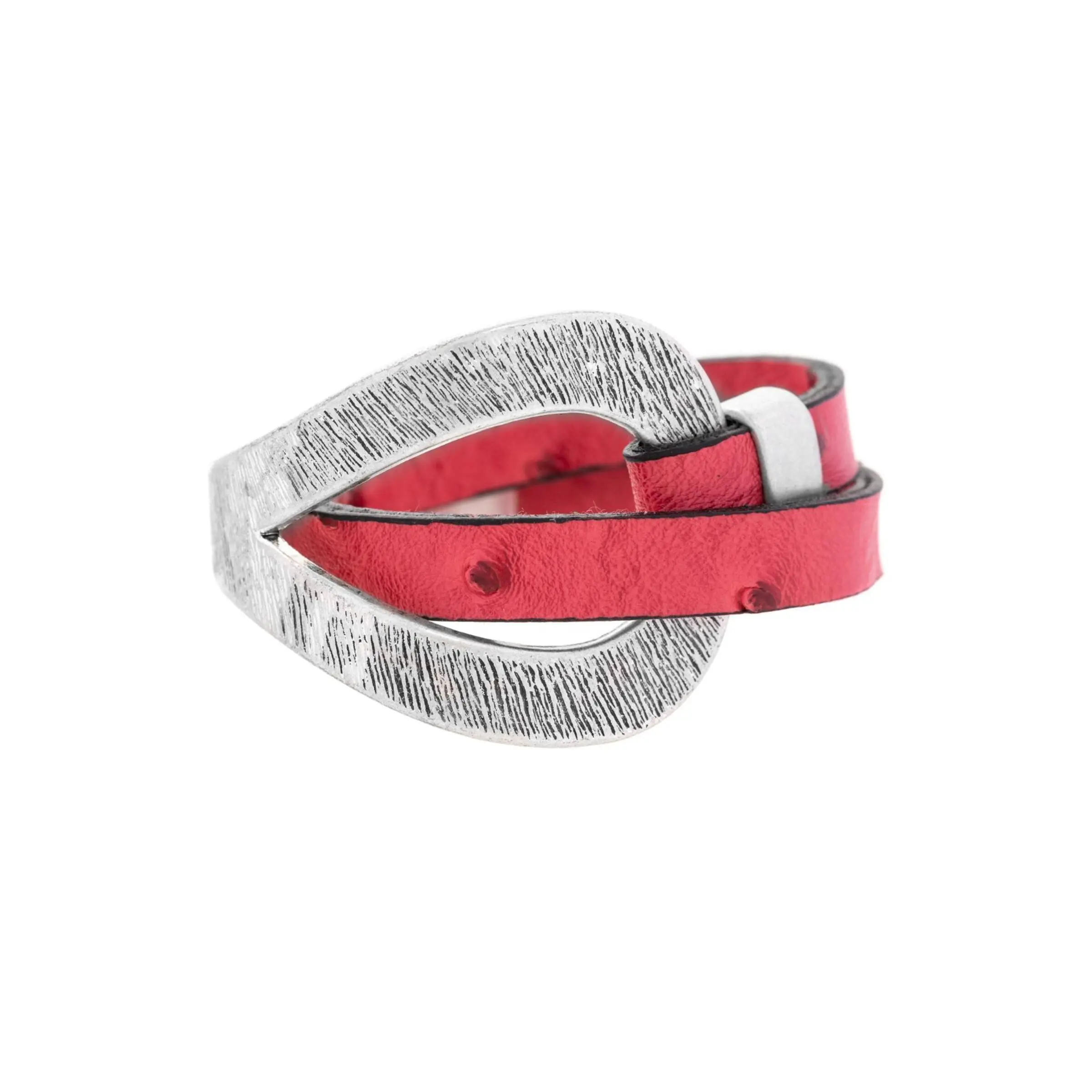 Hammered Double Wrap Leather Loop Bracelet