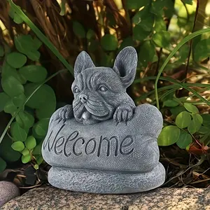 French Bulldog Welcome Statue - Textured Resin Dog Sculpture with "WELCOME" Sign, Weather-Resistant Outdoor Garden & Yard Art for Halloween, Valentine’s Day, Year-Round Display - No Electricity Needed, Perfect Gift for Pet Lovers