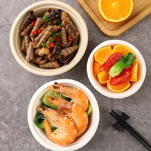 Disposable Paper Bowl Food Grade Party Tableware Dinner Bowl Household Commercial Biodegradable BBQ Bowl Thickened Sugarcane Residue Bowl 50 Pieces Compostable Durability Supplies Convenience