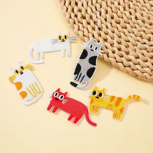 Cute Kitten Cartoon Embroidered Patches, Iron-On Self-Adhesive No-Sew Patch for Bag Hat Clothing Decoration