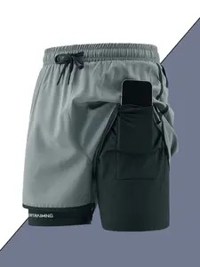 Men's Summer Outdoor Gym Shorts with Phone Pocket, Gym Training Running Basketball Pants, Two-In-One Casual Five-Pocket Design, Drawstring Pocket Shorts