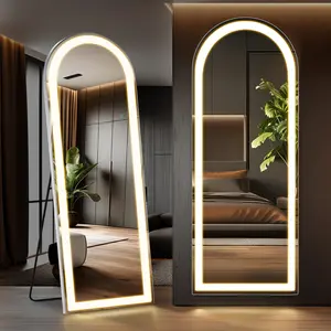 Full Length Mirror with LED Lights, 71"x26" Floor Mirror with Dimming & 3 Color Lighting, Led Mirrors Full Length with Stand for Bedroom, Dressing Room, Arched