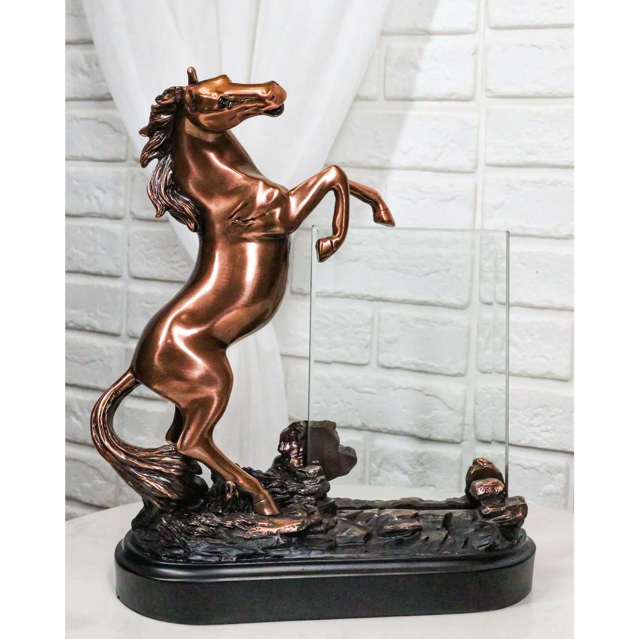 Country Rustic Rearing Horse Equine Beauty Picture Frame 4"X6" Bronzed Figurine