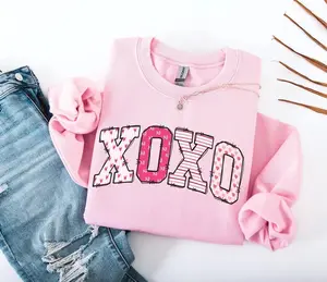 Preppy Valentines Day Sweatshirt, XOXO Sweater, Women's Retro Valentine Crewneck, Hugs and Kisses Pullover, Pink Valentine Sweater -