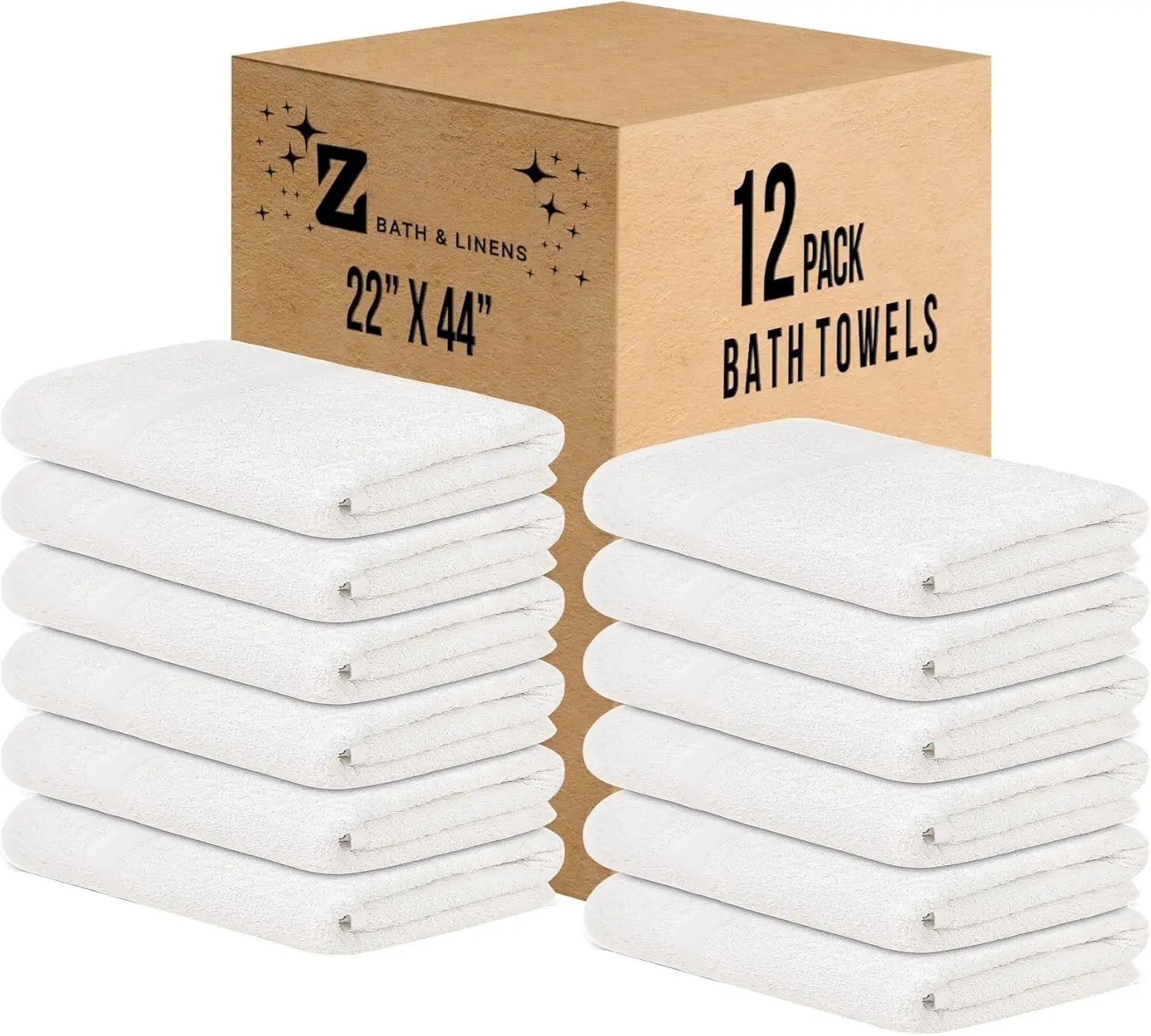 White Bath Towels Bulk (22 x 44 Inches) -  Cotton Economy Light Weight Towels for Commercial Use - Quick Dry, Ultra-Soft, and Absorbent Bulk Towels (12 Pack)