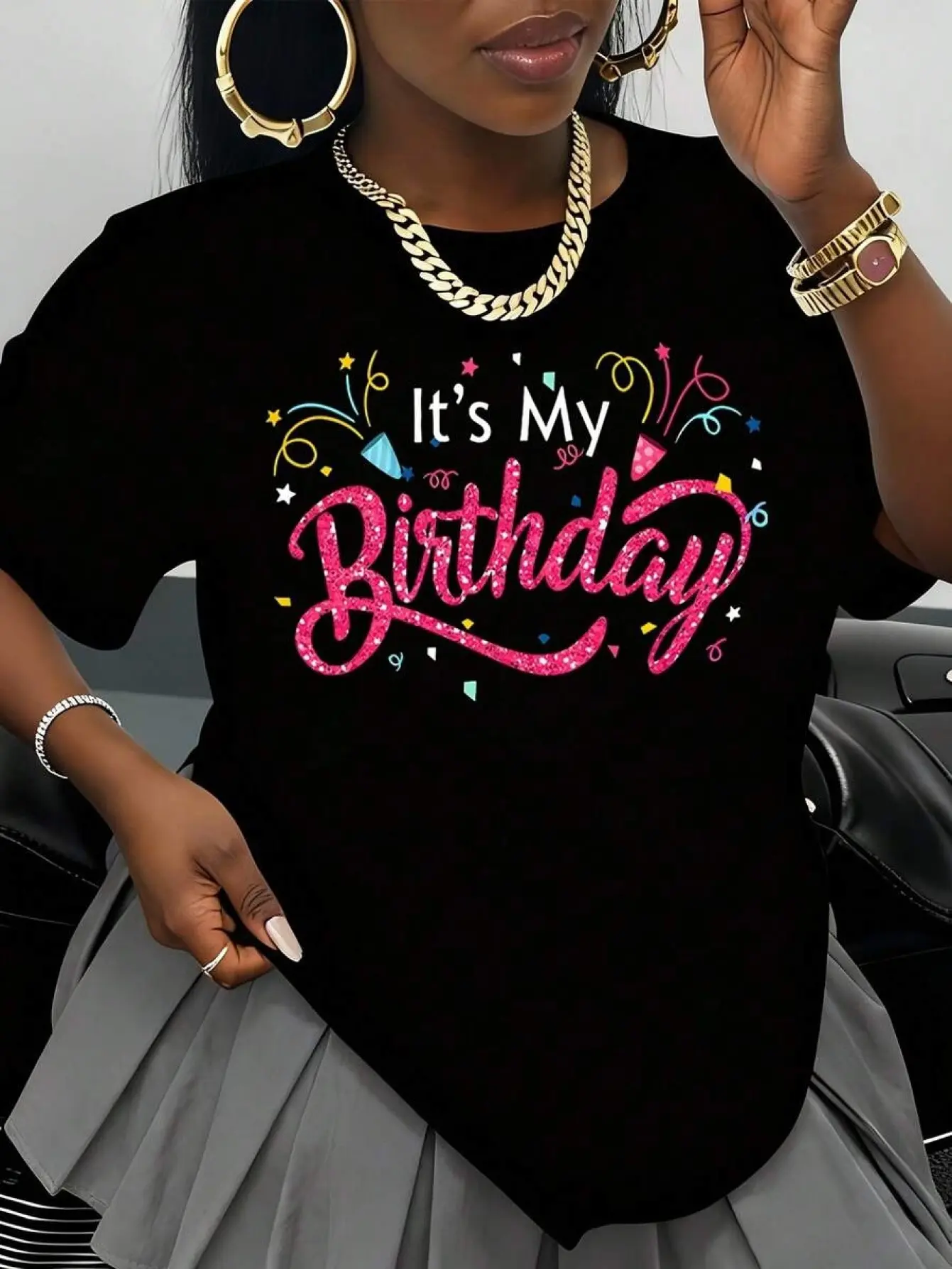 This Is My Birthday Sequin Patterned T-shirt  Wome unisex soft cotton short sleeve t shirt, vintage graphic casual tee for men women teens, perfect birthday holiday gift for camping travel gym daily street  wear