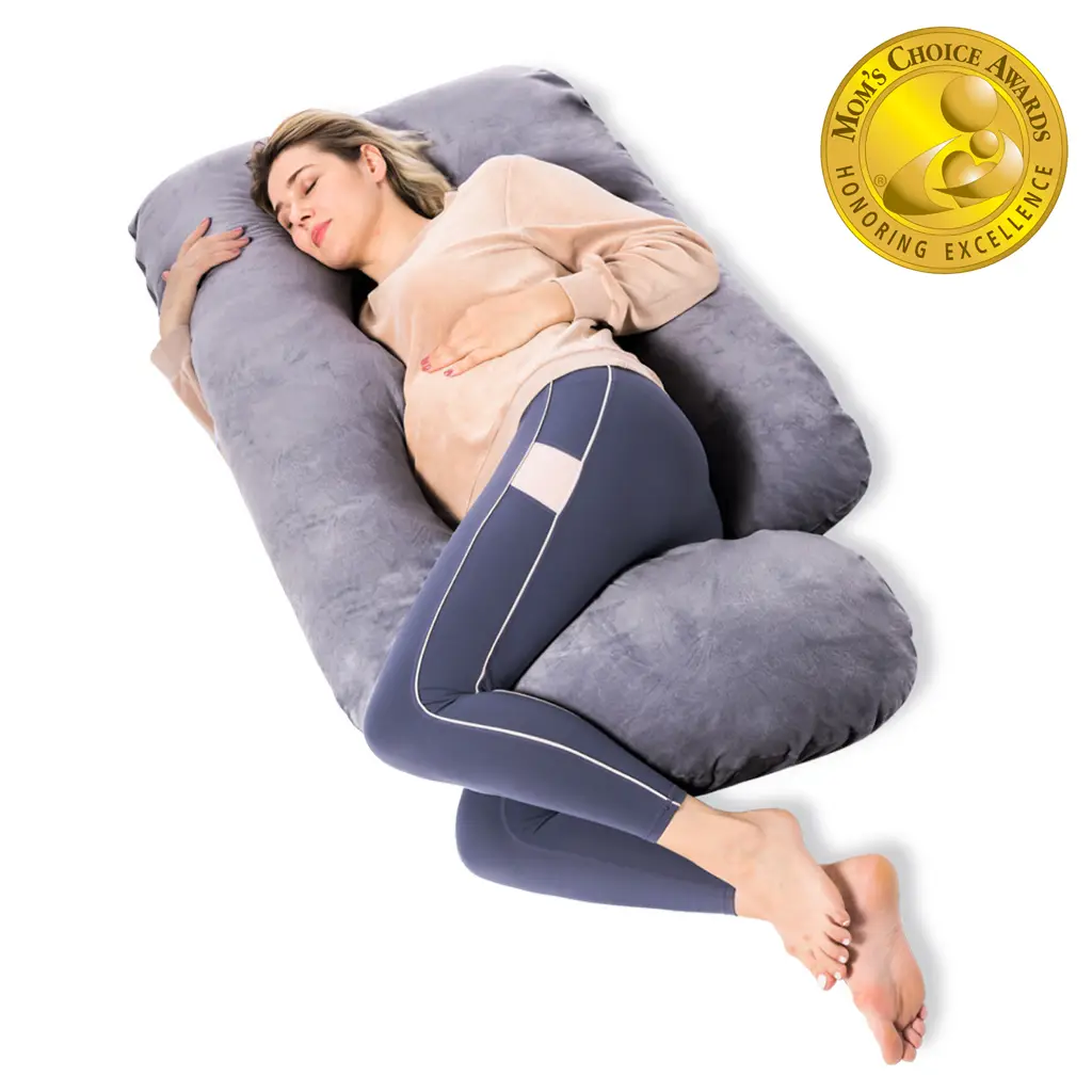 Momcozy Pregnancy Pillows, U Shaped Full Body Maternity Pillow with Removable Cover, 57 Inch Pregnancy Pillows for Sleeping, Grey