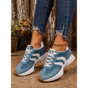 Women's Striped Sporty Shoes, Soft Sole Comfortable Waterproof Casual Sneakers, Trendy Walking Sneaker, Low Top Sneaker, Thick Breathable Easy Clean Anti-Slip, Spring & Fall Wear
