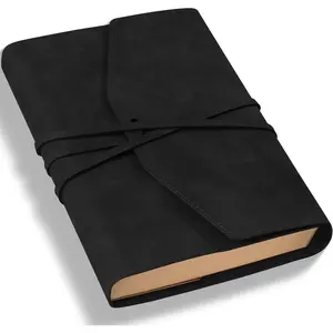 Journal for Women Men Leather Bound Junk Journal Notebook 160 Pages Book of Shadows Journals for Writing Diary Travel Journaling Sketching Scrapbooking, 5.9x 8.6 in, Soft Cover, Black