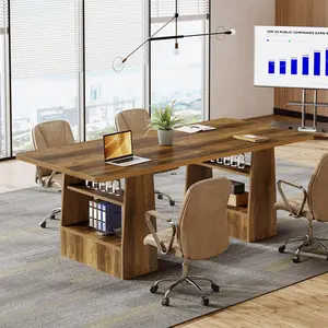Tribesigns Conference Table With Shelf, Office Meeting Desk, Industrial Business Table for 4-6 People