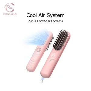CONLWIN Hot Brush,Mini Portable Straightener with Cool Air Setting & Hair Care,350M Negative lons for Frizz-Free,Cordless & Corded Dual-Use,Safe Mode,Gift