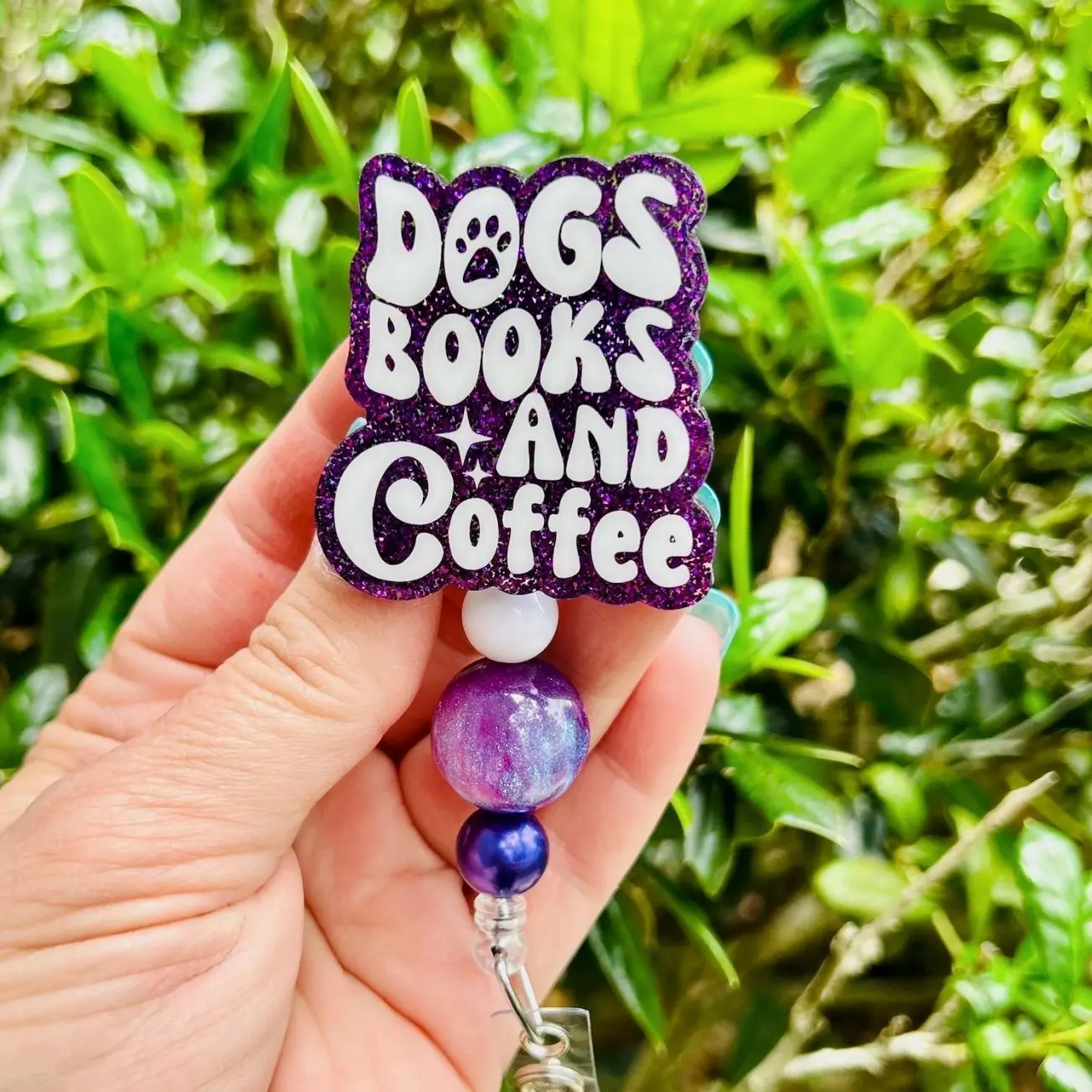 Dogs Books Coffee Glitter Badge Reel, Veterinary ID Holder