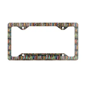 Colorful Bookshelf Metal License Plate Frame - Aesthetic Book Lover Car Decor