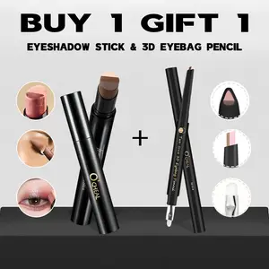 O'CHEAL 3Colors in 1 Highlight Eyeshadow Stick Shimmer & Matte Brown Metallic Cream Eyeshadow Pencil Crayon with Eyebag Pencil Long Lasting Smudgeproof Waterproof Makeup Easy Blend Cosmetic