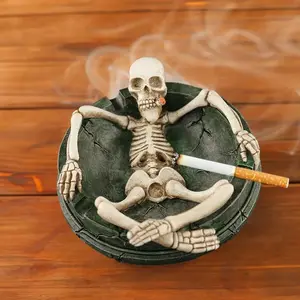 Unique Skeleton Resin Ashtray with Cigarette - Creative Halloween Decor, Perfect for Home Table Ornamentation, Durable Synthetic Resin, Ideal Gift