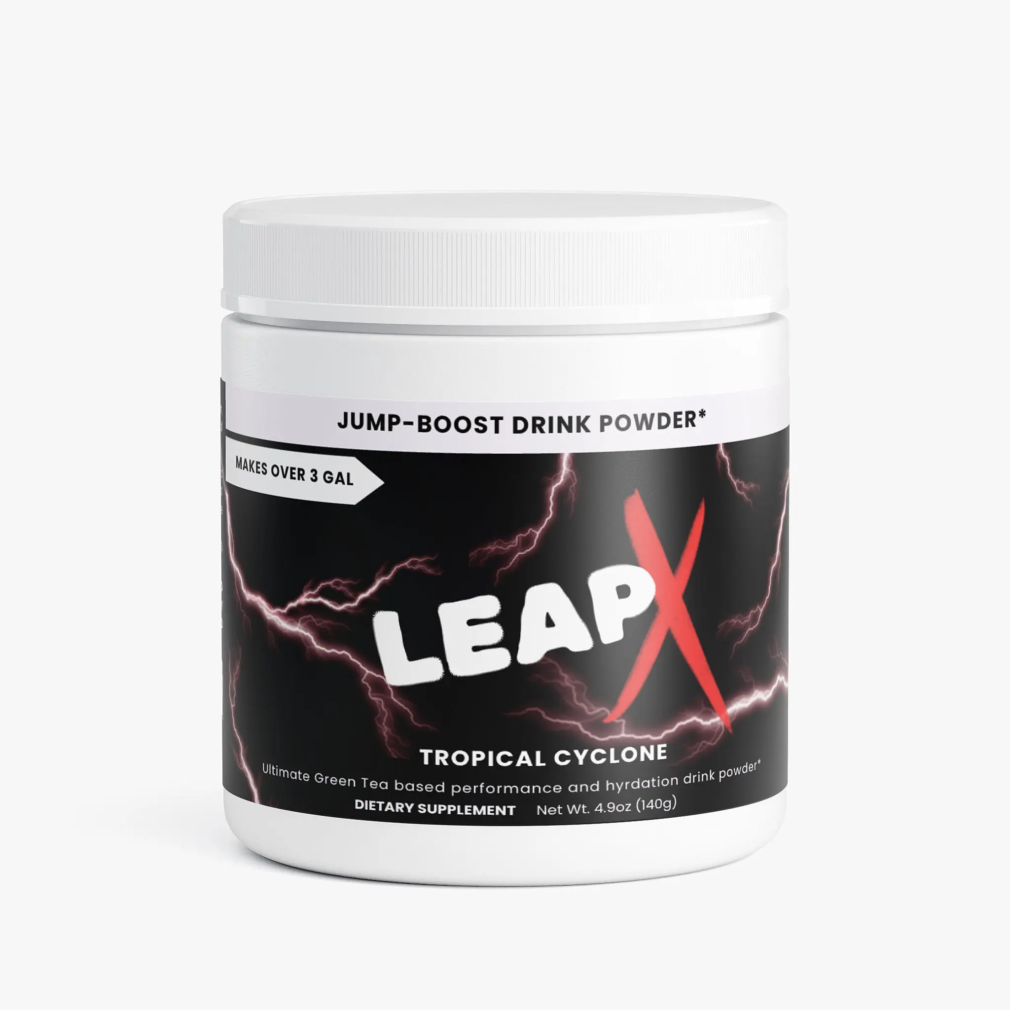 LeapX Tropical Cyclone Jump-Boost Drink Powder - Natural Energy & Focus Support with Caffeine & L-Theanine - Sugar-Free Fruit Punch Flavor - 4.94 oz