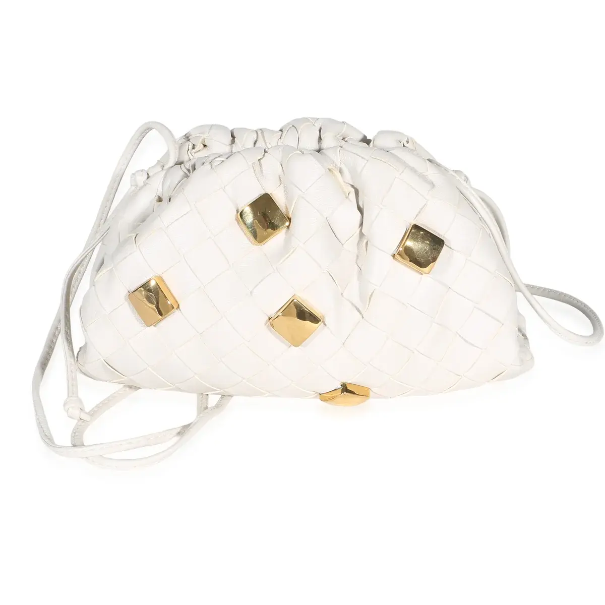Pre-owned BOTTEGA VENETA Leather Shoulder Bags NY157031 Chalk Nappa Intrecciato Studded The Mini Pouch
