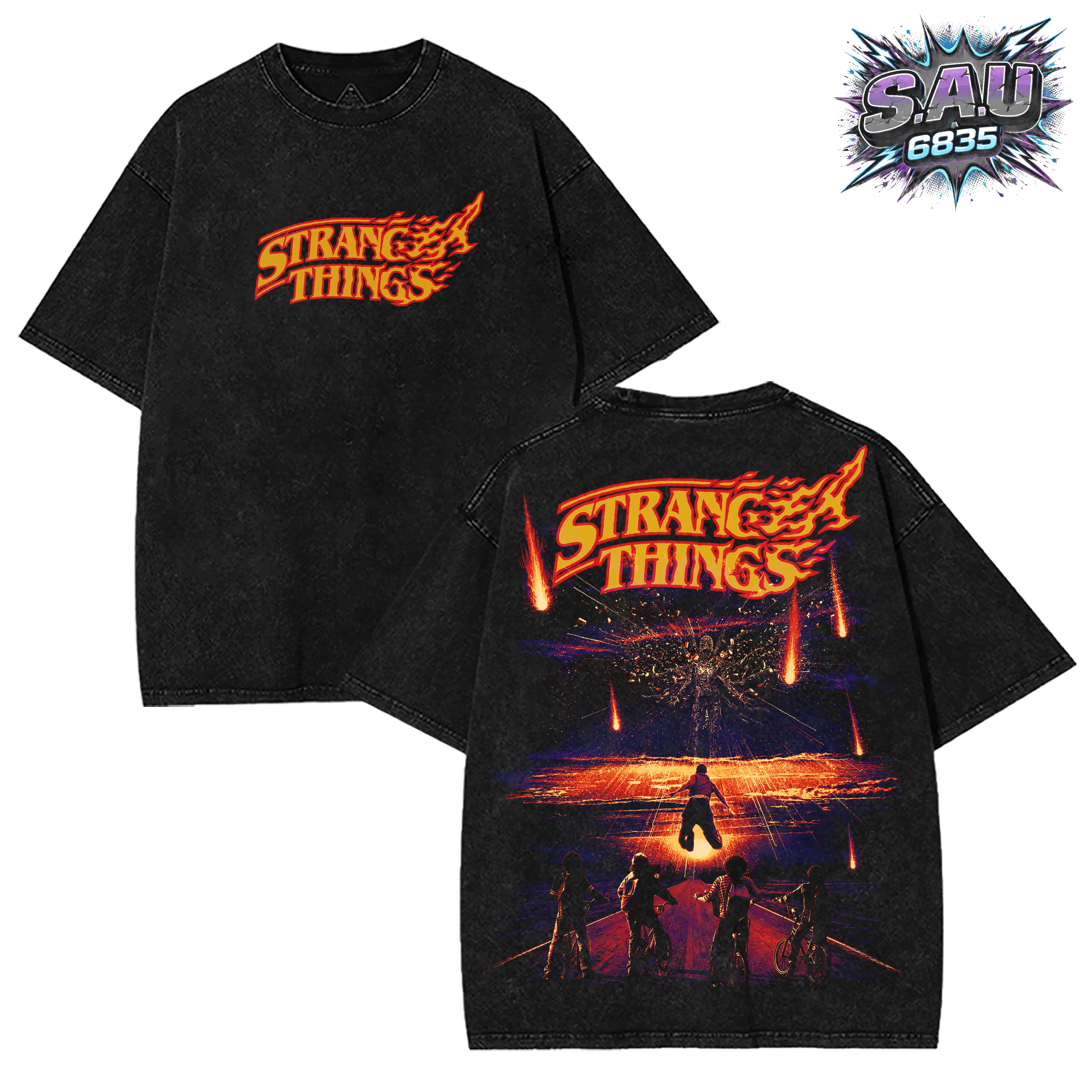 Gothic Stranger Things Sci-Fi Upside Down Vintage Washed Tee, Heavyweight Cotton Unisex Dark Aesthetic Graphic T-shirt Gift For Gothic Punk Emo Grunge Y2K Outfits 90s Streetwear Merch Fabric Menswear