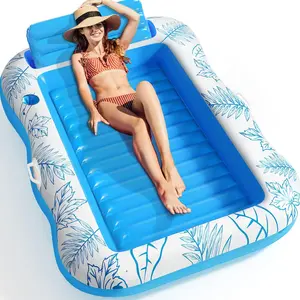 Inflatable Tanning Pool Lounger Float 4 in 1 Sun Tan Tub Sunbathing Pool Lounge Raft Water Filled Bed Mat Pad for Adult Blow Up