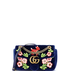 Pre-owned GUCCI Velvet Shoulder Bags GG Marmont Flap Bag Embroidered Matelasse Small by Rebag