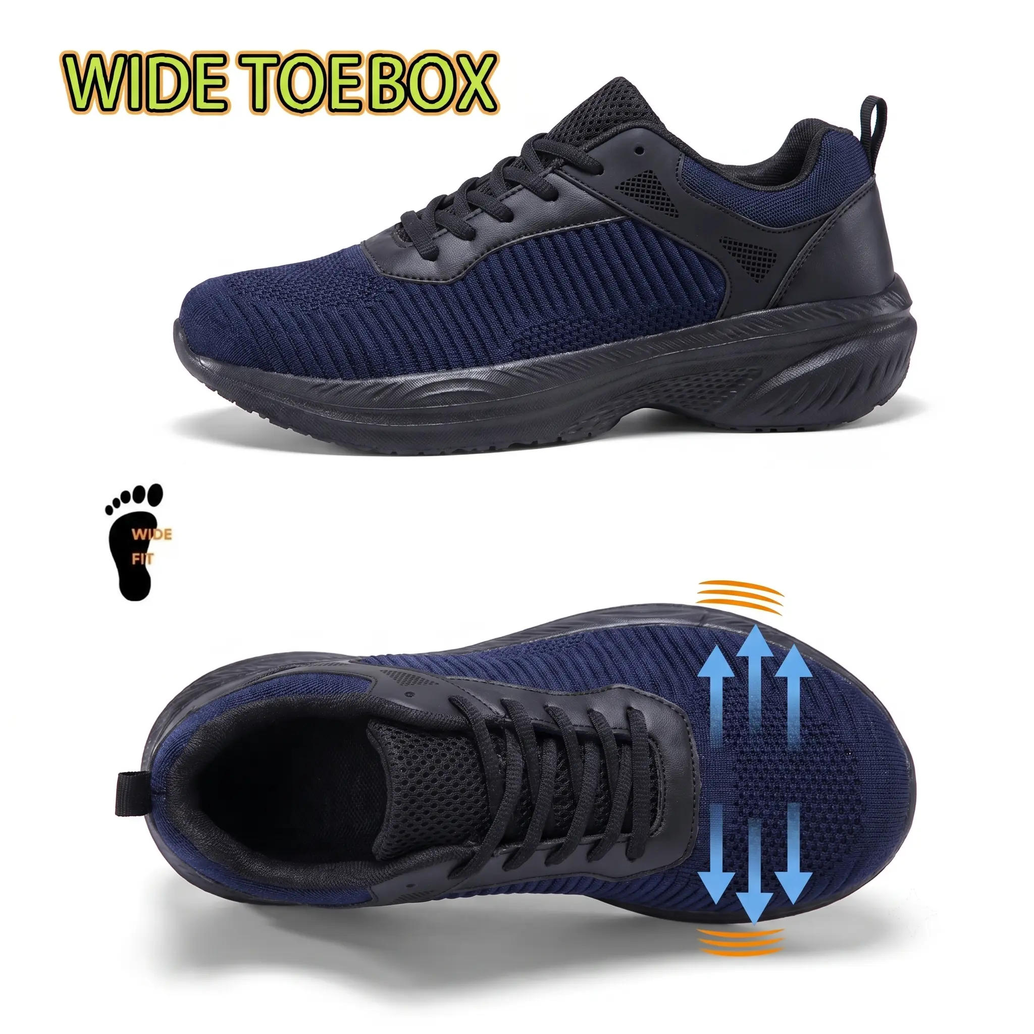 Men’s Wide Fit Barefoot Running Shoes - Less Than Ankle, Breathable Mesh Fabric Upper, Roomy Toebox, Shock-Absorb EVA Sole, Non-Slip Outsole, Lace-Up, Durable, Flexible, All Seasons, Ideal for Walking Hiking
