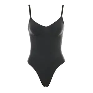 herslims Black Seamless Bodysuit Thong Womens Tummy Control Compression Comfort Fabric