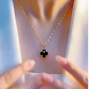 Titanium Steel Four Leaf Clover Pendant Necklace for Women, Chic Minimalist Design, Elegant Fashion Collarbone Chain Jewelry DZXL3791