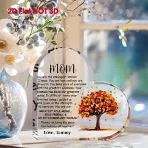[2D Flat] Custom Tree Acrylic Thank You Nameplate - Personalized Mom Gift with Your Name & Date - Elegant Heart-Shaped Acrylic Sign for Desks, Counters