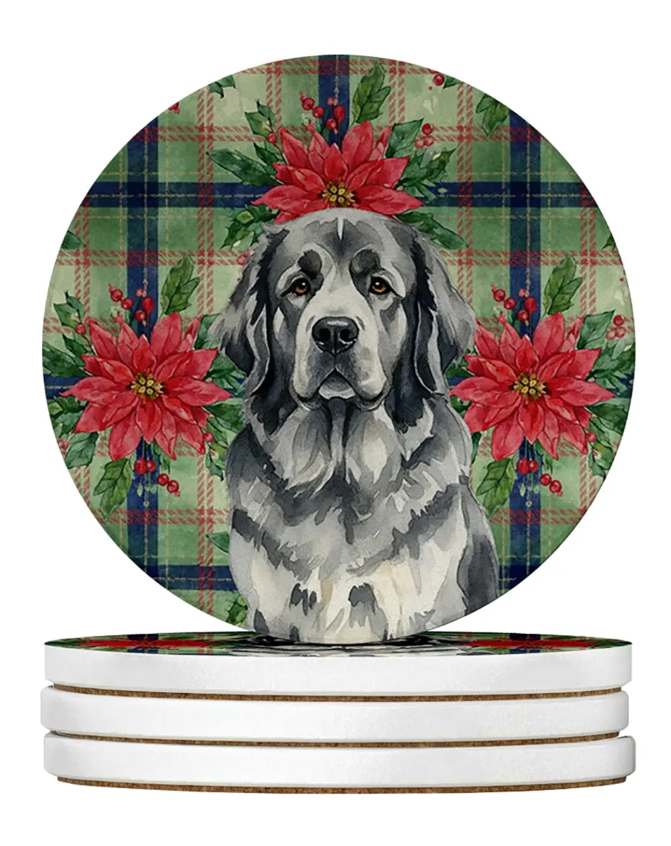 Carolines Treasures WDK8726RCS4 4 x 4 in. Gray foundland Christmas Poinsettias Large Sandstone Coasters, Pack of 4