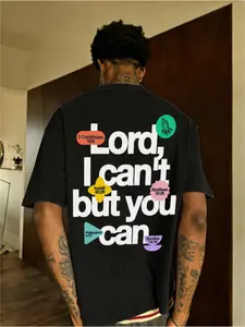 Men's Oversize Graphic Tee, Street Style Fitted Long Sleeve Top, Casual Minimalist Design, American Vintage Faith Fashion