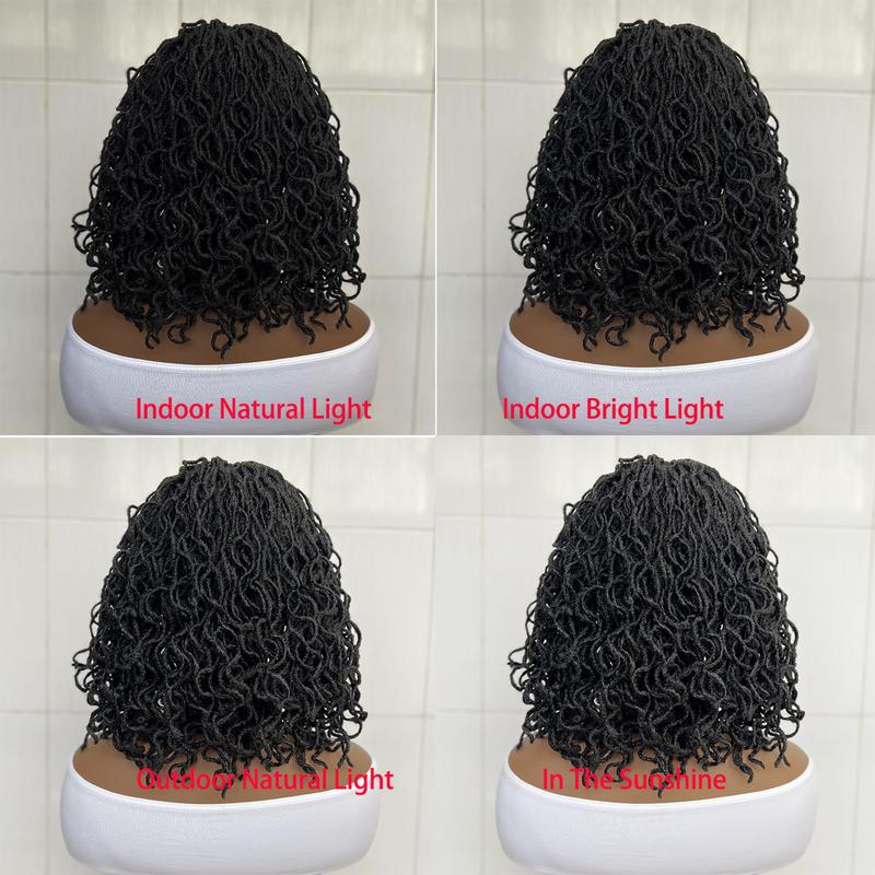 Full Lace Faux Locs Wig Short Curly Dreadlock Wig With Baby Hair Afro Curly Braided Wig For Women Pre-Plucked Twist Braid Wigs Synthetic Short Twist Wig
