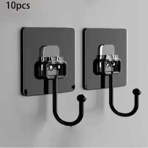 10pcs Super Strong Adhesive Wall Hooks, Transparent Reusable No Drilling, Waterproof Oilproof, Ideal for Bathroom Kitchen Towels Cups Spoons